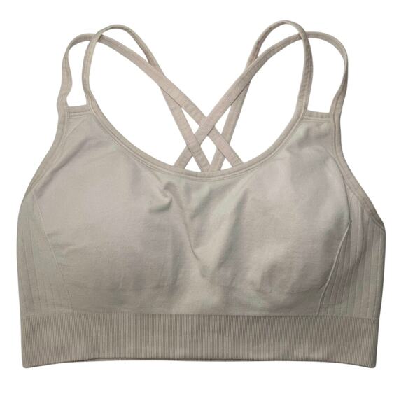 Peach Seamless Strappy Sports Bra Womens Size M Light Gray Padded Workout Gym - Picture 1 of 10